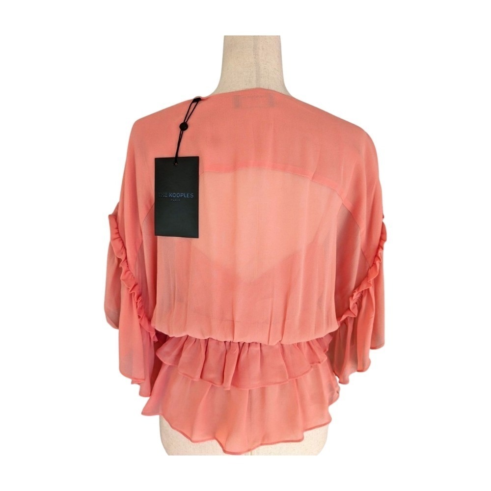 NWT The Kooples Pink Sweetie Ruffled V-Neck Blouse Size FR1/US4 - Picture 6 of 10
